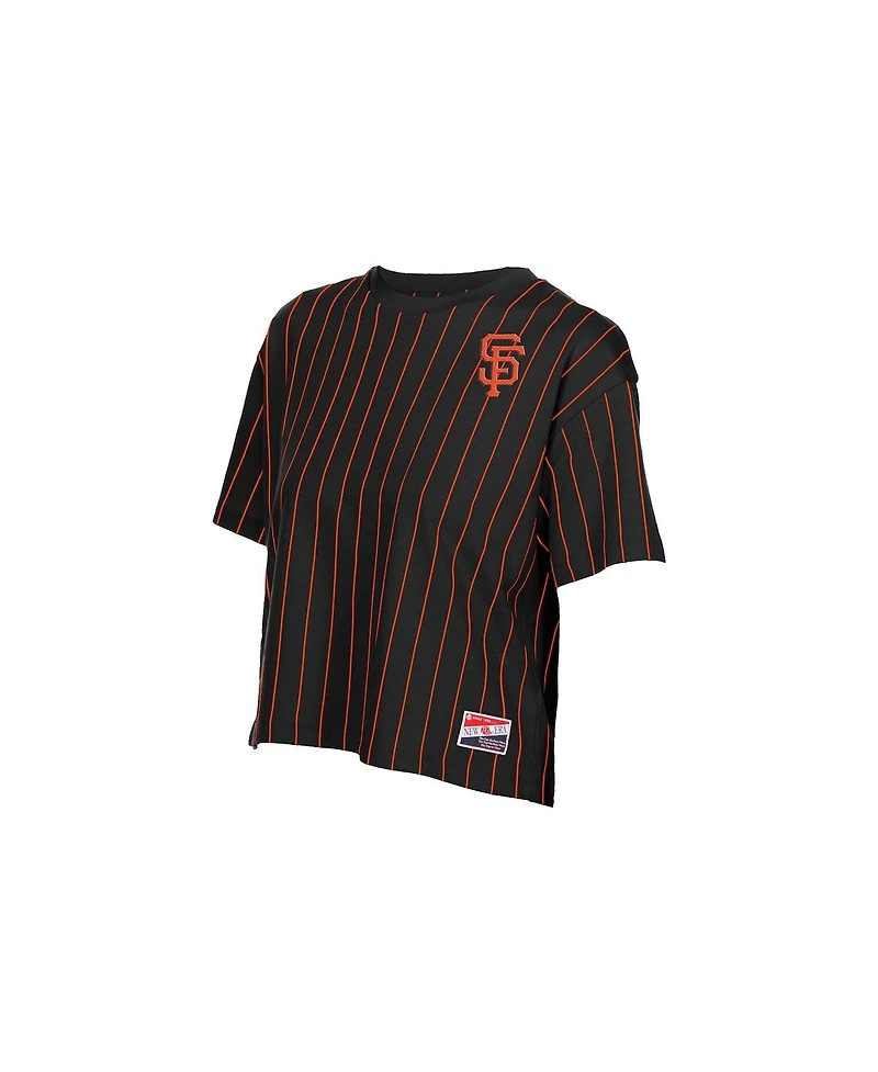 New Era Women's Black San Francisco Giants Throwback Meshback Pinstripe Boxy T-Shirt