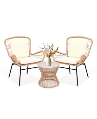 gaomon 3 Piece Outdoor Rattan Patio Bistro Set with Glass Top Table and 2 Chairs, All Weather Patio Furniture for Backyard, Poolside, Porch, Balcony