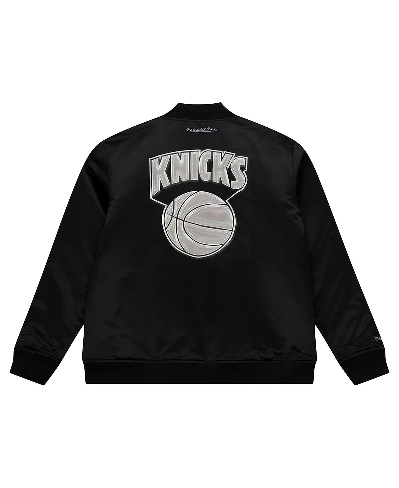 Mitchell & Ness Men's Black New York Knicks Chrome Satin Bomber Full-Zip Jacket