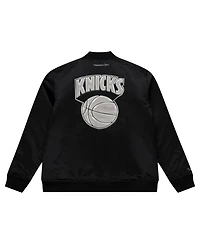 Mitchell & Ness Men's Black New York Knicks Chrome Satin Bomber Full-Zip Jacket