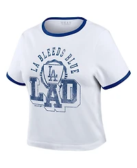 Wear by Erin Andrews Women's White Los Angeles Dodgers Ringer Baby T-Shirt