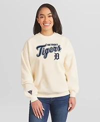 Wear by Erin Andrews Women's Cream Detroit Tigers Heavyweight Crew Neck Sweatshirt
