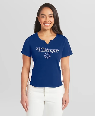 Wear by Erin Andrews Women's Royal Chicago Cubs Notch Neck Cropped T-Shirt