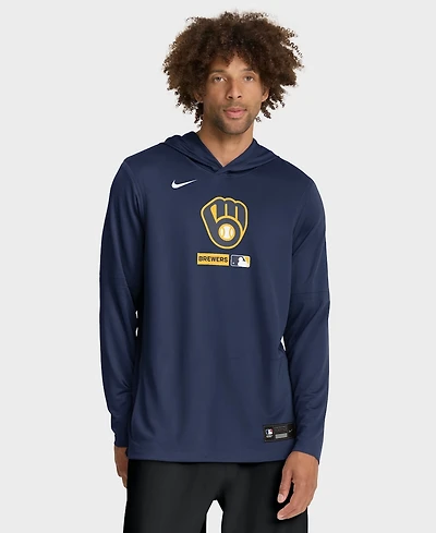 Nike Men's Navy Milwaukee Brewers Authentic Collection Dri-fit Long Sleeve Hooded T-Shirt