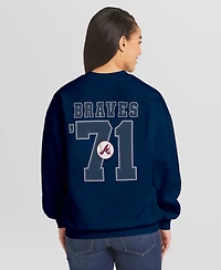 Wear by Erin Andrews Women's Navy Atlanta Braves Heavyweight Crew Neck Sweatshirt