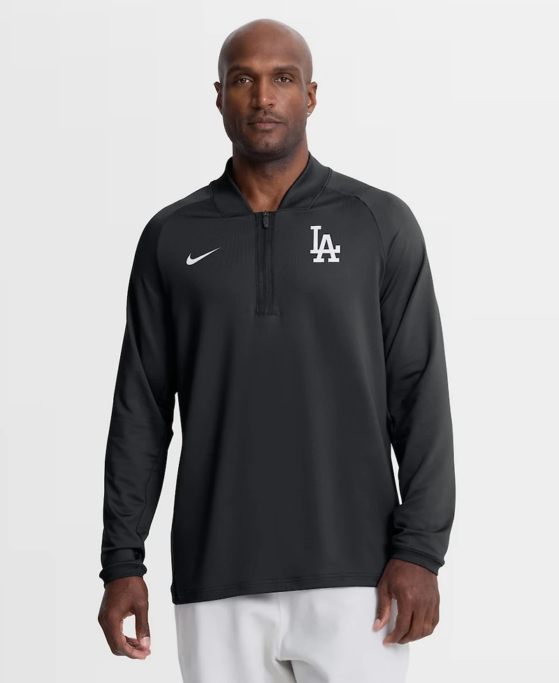 Nike Men's Black Los Angeles Dodgers Authentic Collection Dri-fit Raglan Half-Zip Pullover