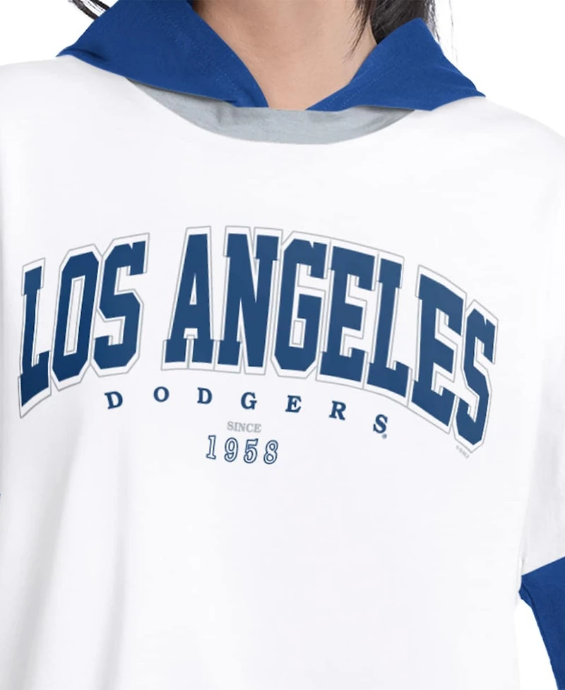 G-iii 4Her by Carl Banks Women's White/Royal Los Angeles Dodgers Key Player Oversized Hooded Long Sleeve T-Shirt