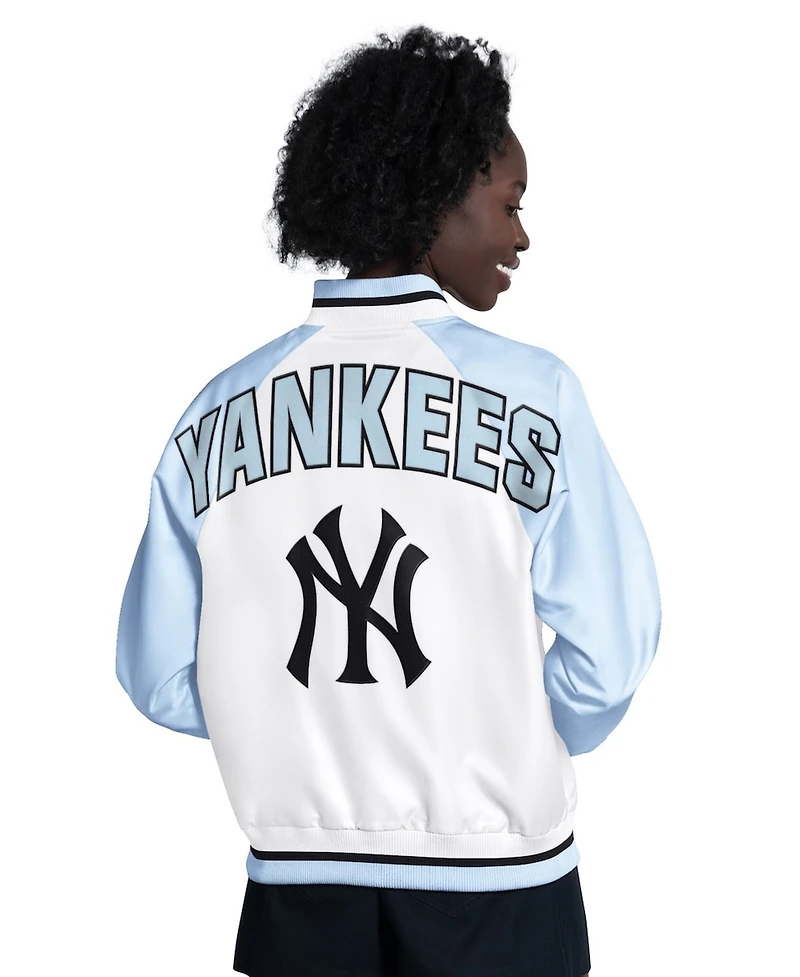 Starter Women's Light Blue/White New York Yankees Blitz Varsity Raglan Full-Snap Satin Jacket