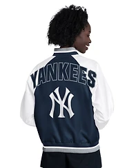 Starter Women's White/Navy New York Yankees Blitz Varsity Raglan Full-Snap Satin Jacket