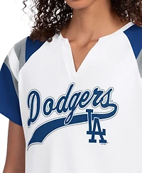 Starter Women's White Los Angeles Dodgers Game On Notch Neck Raglan T-Shirt
