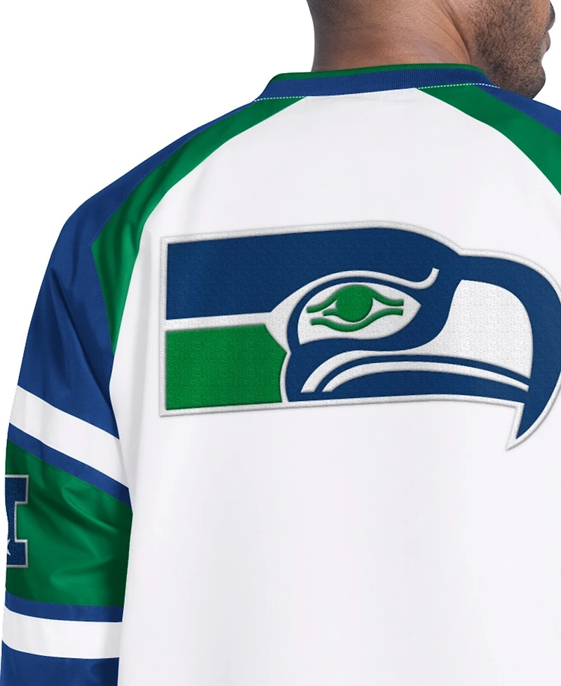 Starter Men's White Seattle Seahawks Infield Play Raglan Pullover Jacket