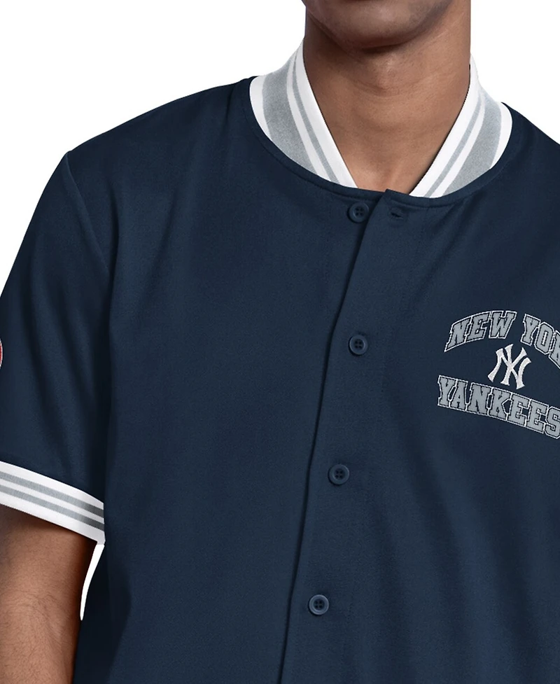 Starter Men's Navy New York Yankees Button-Up Short Sleeve Jacket