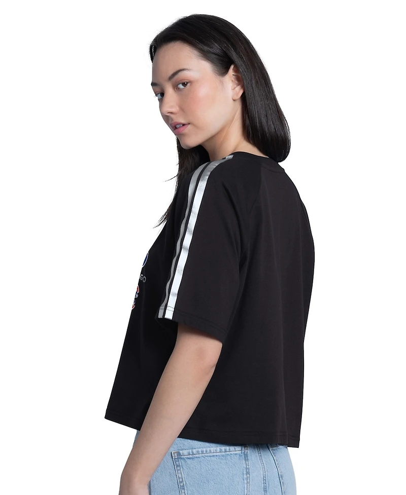 G-iii 4Her by Carl Banks Women's Black Chicago Cubs Classic Play Cropped Raglan T-Shirt