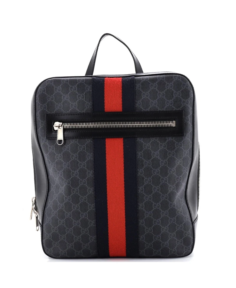 Pre-Owned Gucci Medium Web Zip Backpack Gg Coated Canvas