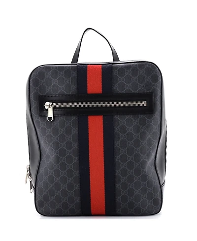 Pre-Owned Gucci Medium Web Zip Backpack Gg Coated Canvas
