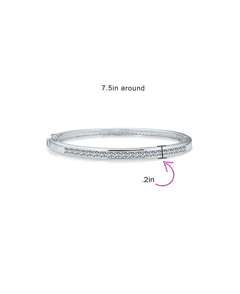 Bling Jewelry Cubic Zirconia Channel Set Princess Cut Cz Eternity Tennis Stackable Bangle Bracelet Fits 7-7.5 inch