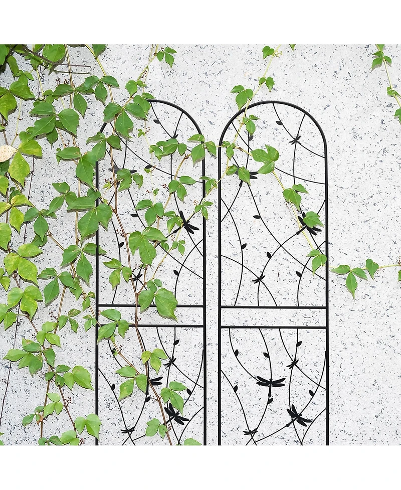Clihome Metal Garden Trellis 86.7" x 19.7" Rustproof Trellis for Climbing Plants Outdoor Flower Support Dragonfly Deco