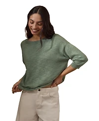 Celtic & Co. Women's 3/4 Sleeve Linen Blend Crew Neck Top