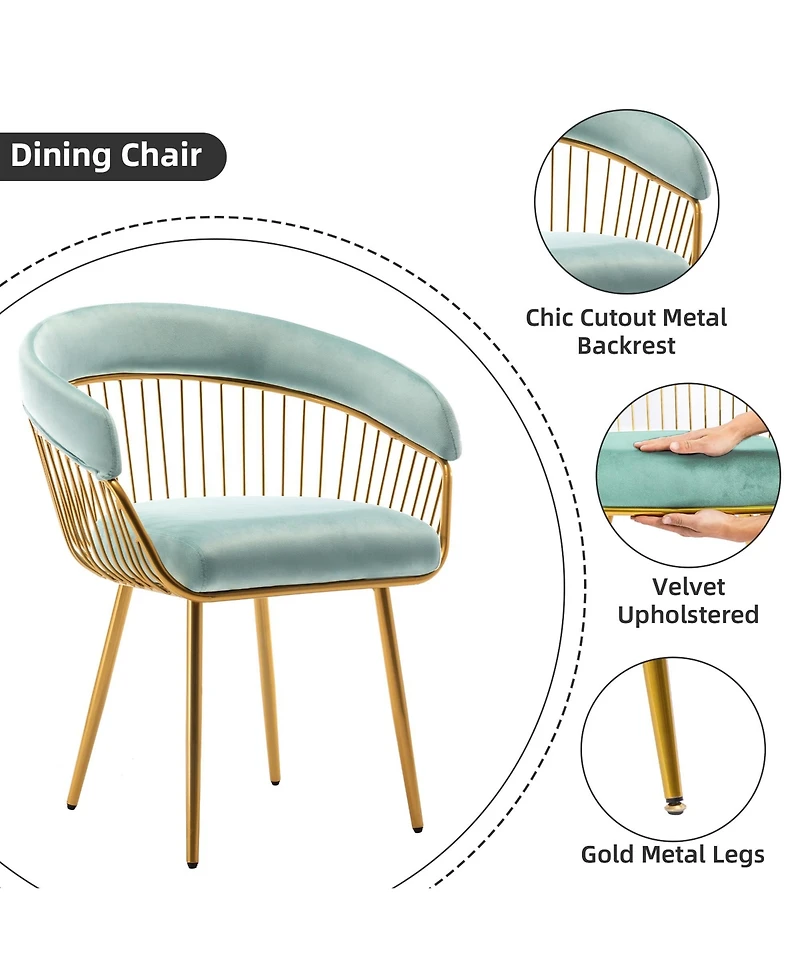 Dyhome Mid-Century Modern Glam Velvet Dining Chairs Set of 2