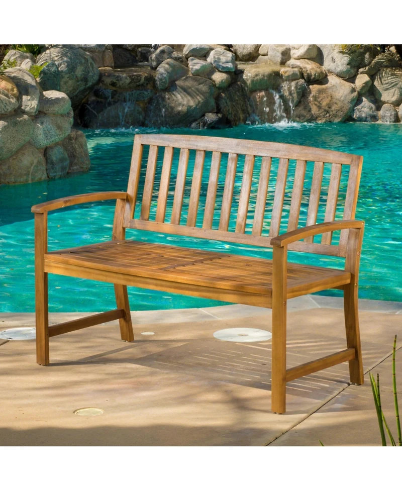 flynama Farmhouse Acacia Wood Outdoor Bench