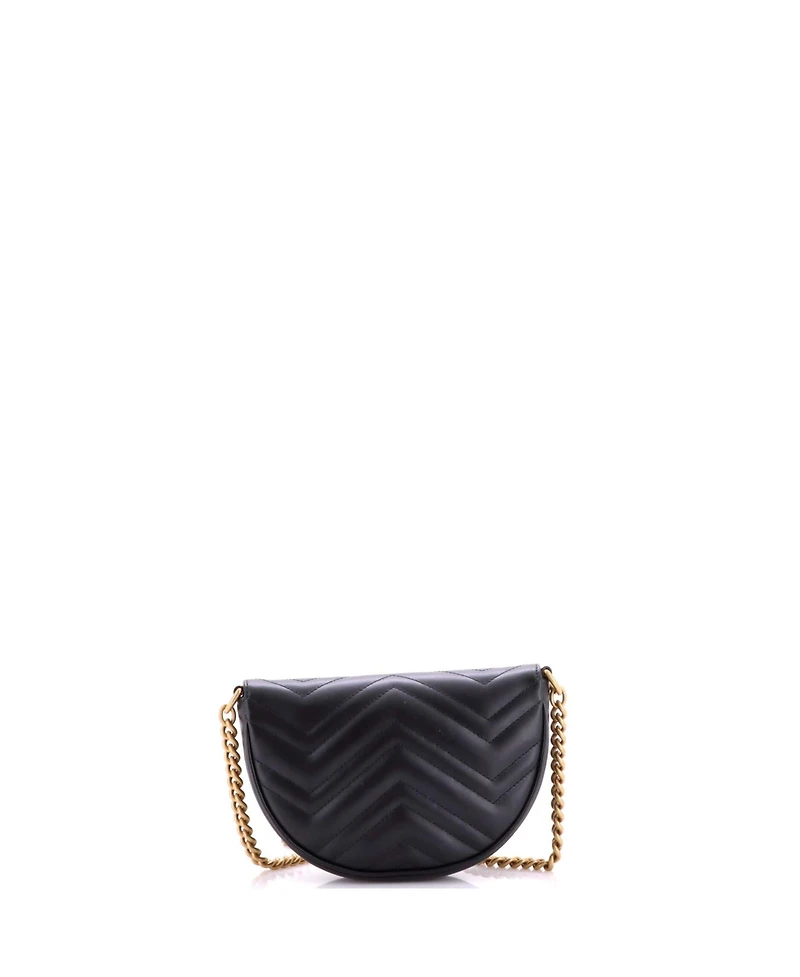 Pre-Owned Gucci Mini Gg Marmont Half Moon Flap Crossbody Bag Matelasse Leather