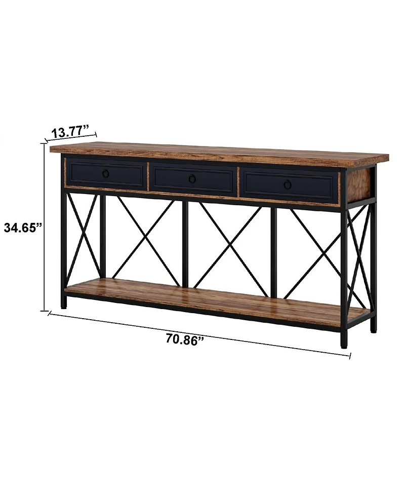 Slickblue Sofa Foyer Console Table with 3 Drawers and Open Storage Shelf for Home Organization