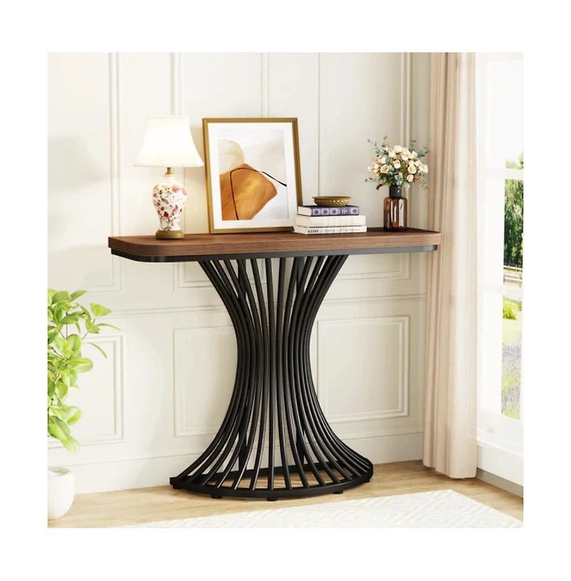 Slickblue Contemporary Console Table with Stylish Geometric Metal Frame for Home Decor