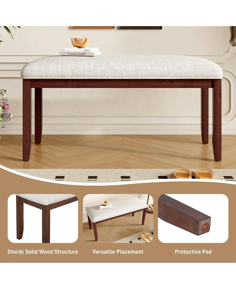 Flynama 38" Mid-Century Upholstered Bench - Solid Wood Legs and Padded Seat for Dining, Bedroom and Entryway
