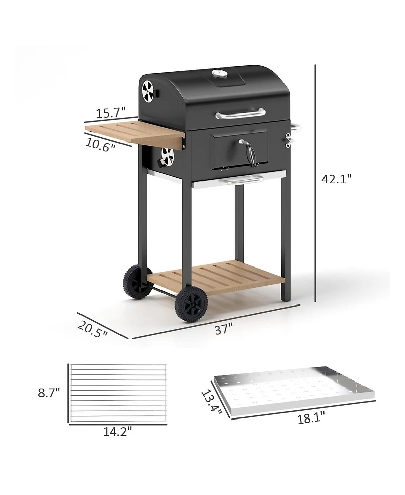 Asagikoiai Outdoor Portable Charcoal Bbq Grill with Wheels and Side Table
