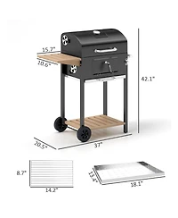 Asagikoiai Outdoor Portable Charcoal Bbq Grill with Wheels and Side Table