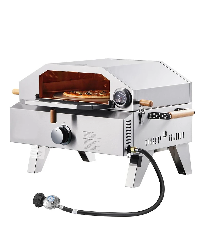 Asagikoiai Outdoor Portable Stainless Steel Gas Pizza Oven with Thermometer and Cordierite Stone