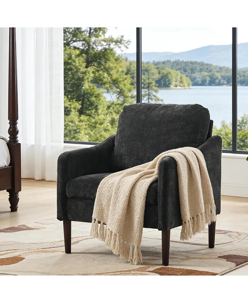 gaomon Mid Century Modern Accent Chair, Chenille Fabric, Curved Arms, Upholstered Reading Chair, Cloud Single Sofa for Living Room Bedroom Office