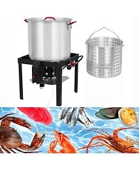 Xo 110,000 Btu 60-Quart Aluminum Seafood Boil Pot Kit with Steam/ Boil Basket and Strainer for Camping