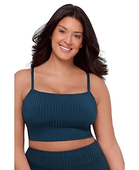 S3 Apparel Women's Supportive and Sculpting Ribbed Square-Neck Midkini Swimsuit Top
