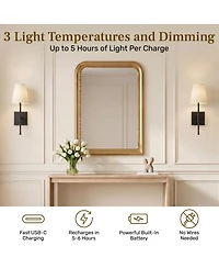Bell + Howell Set of 2 Fabric Smooth Shade Dimmable Led Rechargeable Cordless Touch Control Lights Wall Sconces
