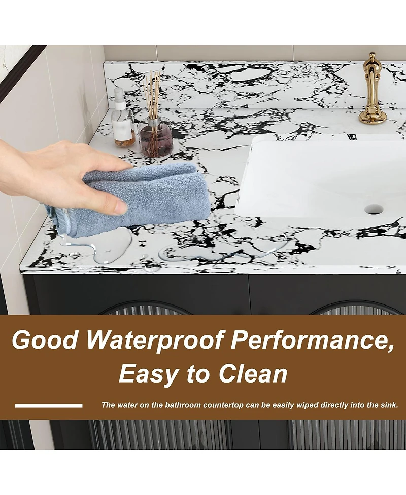 Sillysis 31/37/43 Inch Sintered Stone Bathroom Vanity Top with Ceramic Undermount Sink, Backsplash, Overflow, Stain Resistant Surface