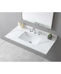Sillysis 31/37/43 Inch Sintered Stone Vanity Top with Ceramic Rectangular Sink, 4 Inch Backsplash, 3 Faucet Holes