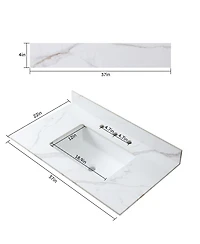 Sillysis 31/37/43 Inch Sintered Stone Vanity Top with Ceramic Rectangular Sink, 4 Inch Backsplash, 3 Faucet Holes