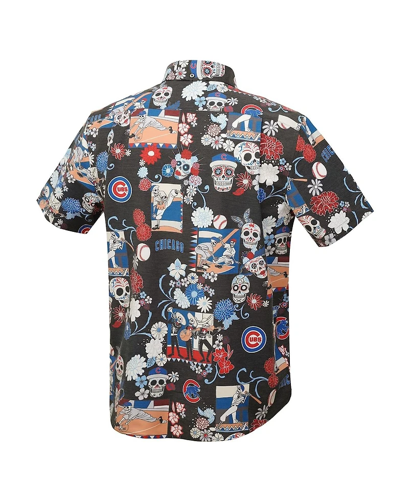 Reyn Spooner Men's Black Chicago Cubs Dia De Los Muertos Tri-Blend Button-Down Shirt