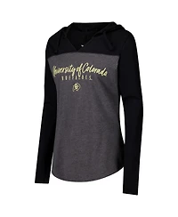 Camp David Women's Heather Charcoal Colorado Buffaloes Knockout Color Block Hooded V-Neck Long Sleeve T-Shirt