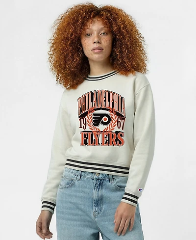Champion Women's Cream Philadelphia Flyers Bold Laurels Reverse Weave Yarn Crewneck Sweatshirt