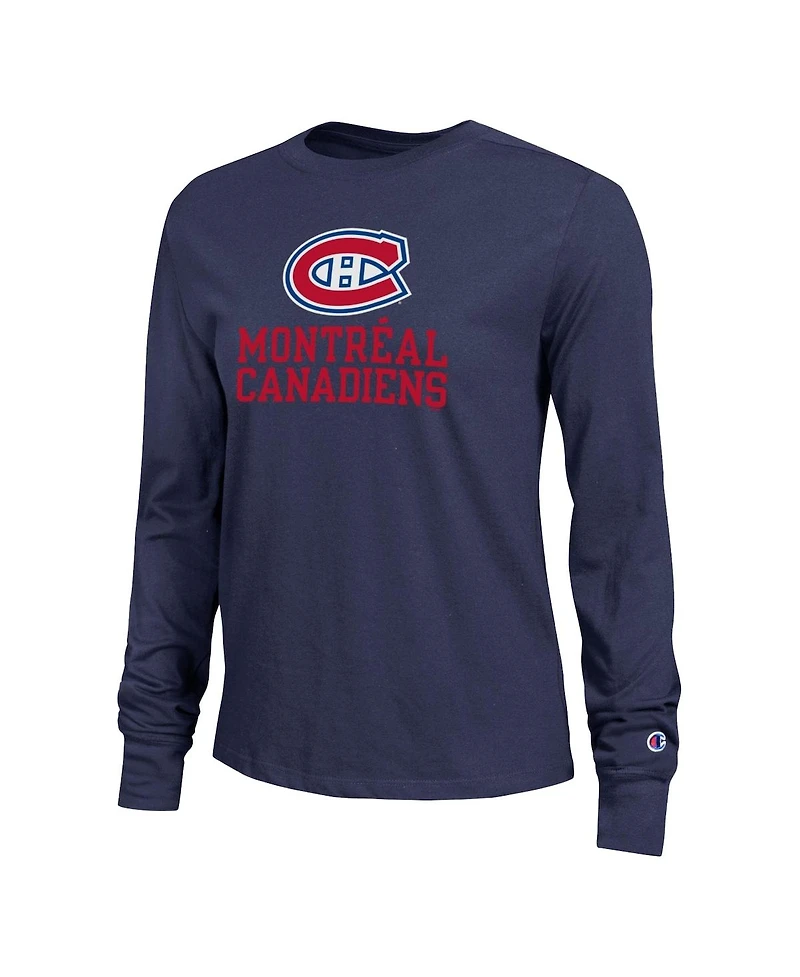 Champion Women's Navy Montreal Canadiens Wordmark Lockup Long Sleeve T-Shirt