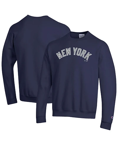 Champion Men's Navy New York Yankees Powerblend Wordmark Sweatshirt