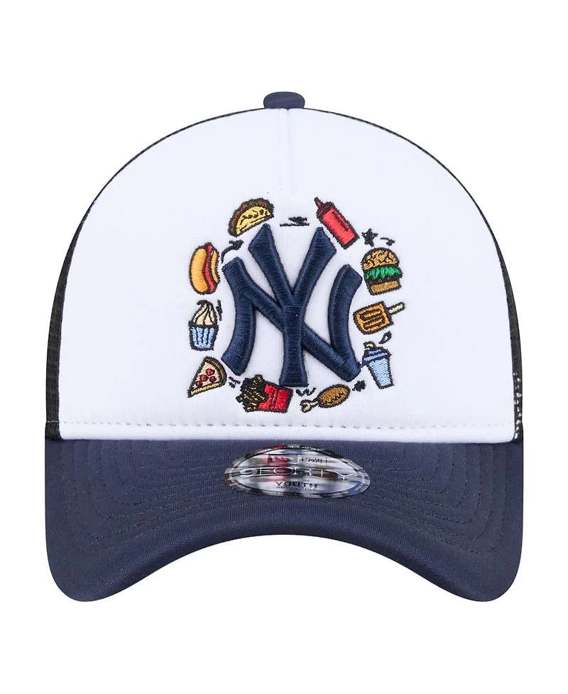 New Era Big Boys and Girls White/Navy New York Yankees Food A-Frame 9FORTY Trucker Adjustable Hat