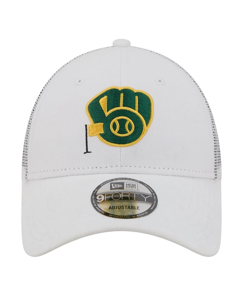 New Era Men's White Milwaukee Brewers Flag 9FORTY Trucker Adjustable Hat