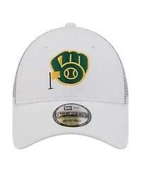 New Era Men's White Milwaukee Brewers Flag 9FORTY Trucker Adjustable Hat