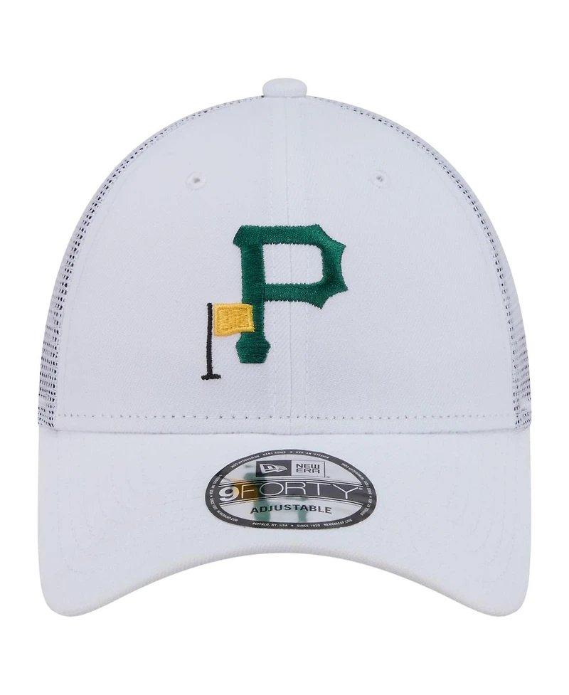 New Era Men's White Pittsburgh Pirates Flag 9FORTY Trucker Adjustable Hat
