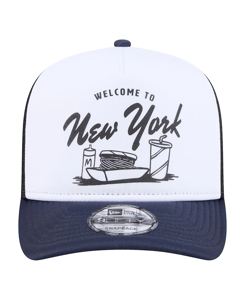 New Era Men's White/Navy New York Yankees Foodie A-Frame 9FIFTY Trucker Snapback Hat