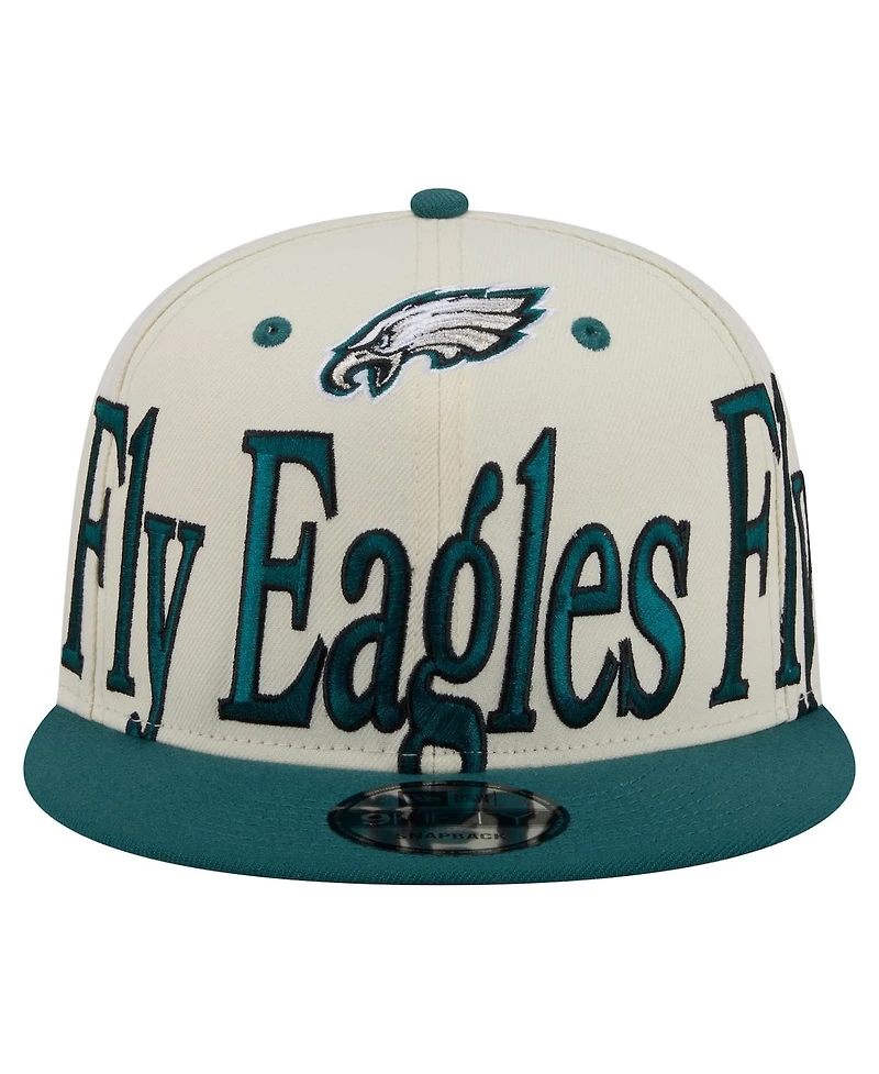 New Era Men's Cream Philadelphia Eagles Oversized Slogan 9FIFTY Snapback Hat