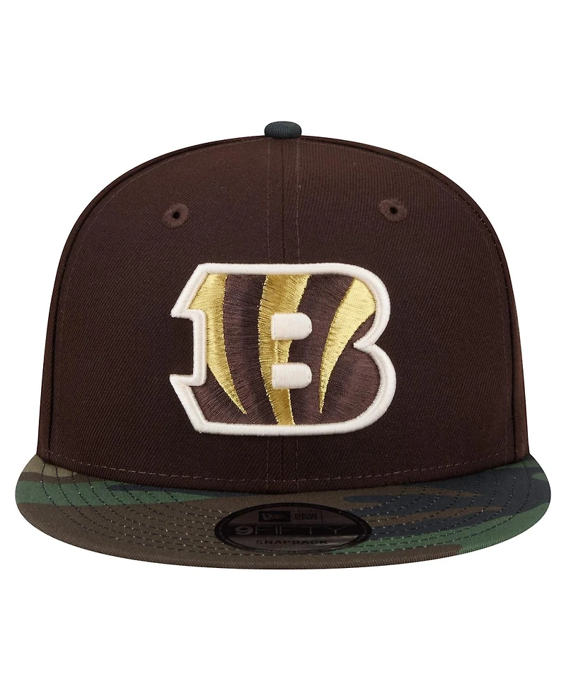 New Era Men's Dark Brown Cincinnati Bengals Burnt Wood Camo 9FIFTY Snapback Hat
